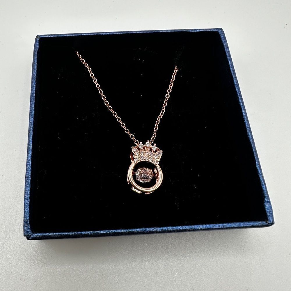 NIB Rose Gold tone "crown"‎ and floating cz diamond pendant, necklace!